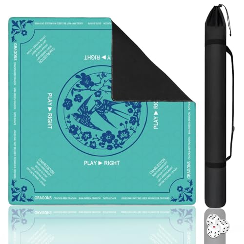 Green Mahjong Mat with Rules, 31.5*31.5in Anti Slip American Mahjong Mat for Table, Noise Reduction, Neoprene Mah jongg Mats with Carrying Bag & 3 Dices, Mahjong Supplies Gift, Board Tile Games Mats - color: Green04