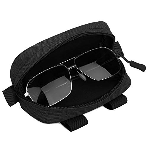HUNTVP Tactical Eyeglasses Hard Case Molle Zipper Sunglasses Carrying Case Nylon with Clip - color: Black