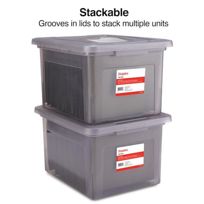 STAPLES File Box Plastic File Box Snap, Letter/Legal Size, Frost Gray, 4/Carton - color: Gray, size: 4 Pack, style: Box (Snap Lid)