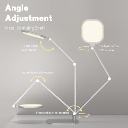 LED Desk Lamp for Home Office, Soft Edge-lit Design, Modern Style | Professional Eye-Caring Diffused Light, Dimmable Computer Light with 30 Modes, Memory & Timer, Flexible Swing Arm Table Lamp - color: White