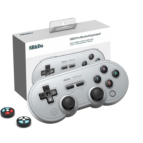 8Bitdo SN30 Pro Bluetooth Controller with Hall Effect Joystick (Gray) | Rumble Vibration, Turbo Function, USB-C Cable, Wireless Gamepad for Switch/Switch 2, Windows, Apple, Steam Deck, Raspberry Pi - color: Gray