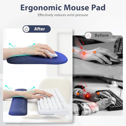 EYROZILL 3 in 1 Ergonomic Mousepad with Wrist Rest, Gaming Keyboard Mouse Pad with Wrist Support Non-Slip Base Massage Design, Pain Relief (Blue/Black) - color: Blue/Black