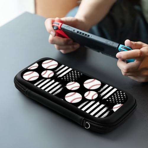 PPIKTC Travel Hard Shell Carrying Case for Switch, Shockproof Protective Storage Bag with 15 Game Cartridges, Baseball American Flag - color: Design (322)