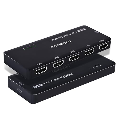 4K HDMI Splitter 1x4 - Ultra HD 1 Input 4 Output Powered HDMI Duplicator/Splitter, Mirror One Screen to Four TVs or Monitors Simultaneously | Plug & Play for Business & Home(4K 1x4)