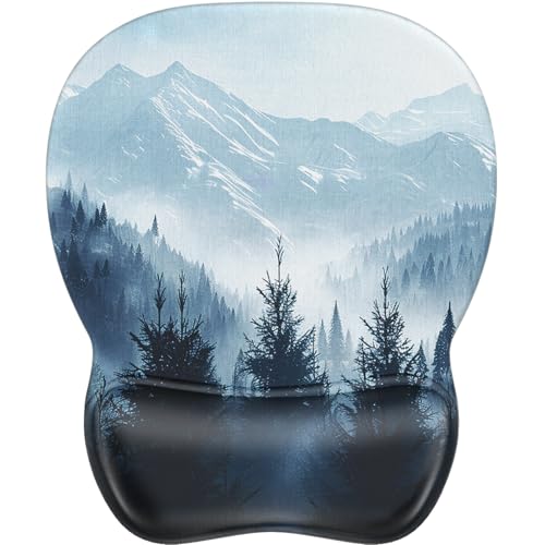 MROCO Ergonomic Mouse Pad with Gel Wrist Rest, 9.4 x 8.1 in, Cloud Forest | Ergonomic Shape Design, Multiple Pattern Options, Gel Wrist Comfort, Smooth Lycra Surface, Non-Slip PU Base - color: Cloud Forest