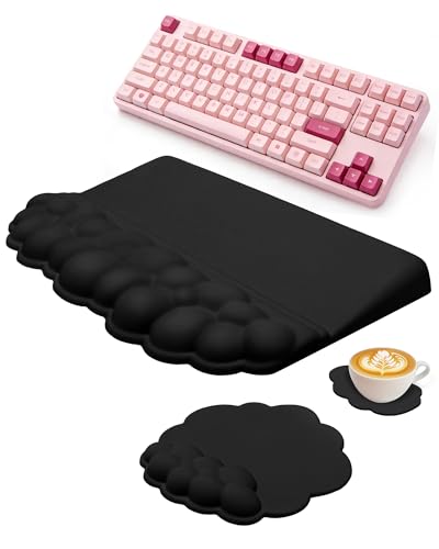 Cloud Wrist Rest Set for Keyboard and Mouse, 3-Piece Memory Foam Wrist Pad with Silky Lycra Surface, 2-in-1 Keyboard Wrist Rest & Stand, Two Typing Angles, Cute Cloud Desk Accessories (Classic Black) - color: Classic Black