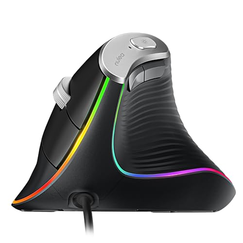 Nulea M504 유선 수직 마우스, USB 광학 인체 공학적 마우스, 4가지 조절 가능한 DPI, 11가지 RGB 백라이트 모드, 노트북, PC, 데스크톱, 맥과 호환, 블랙 - color: B-블랙