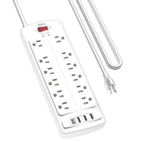 Power Strip, ALESTOR Surge Protector with 12 Outlets and 4 USB Ports(1 USB C Port), 10 Feet Extension Cord, 2700 Joules, ETL Listed, White - color: White, size: 10 Ft