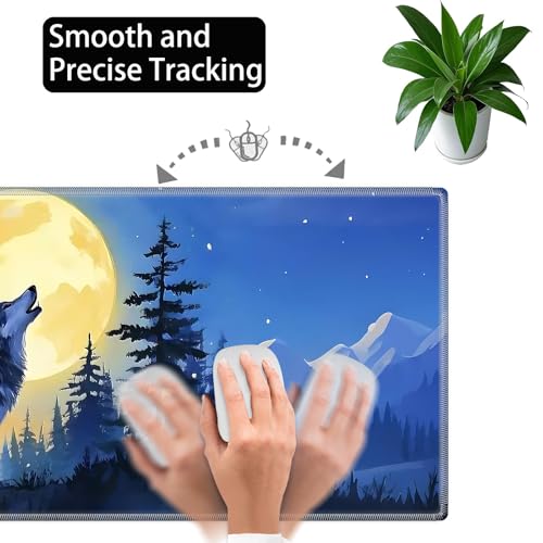 Large Gaming Mouse Pad Set with Wrist Support – 31.5" x 11.8" 4-in-1 XXL Mousepad with Keyboard Wrist Rest, Mouse Wrist Rest & Coaster – Ergonomic Desk Mat for Office, Home – Wolf Moon - color: Wolf Moon