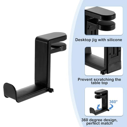 Headphone Stand Holder 360 Degree Adjustable Clamp Desk Hook Clamp 0.39"-1.65" Clamping Range PC Gaming Headset Stand for Headphone Earphone, Black