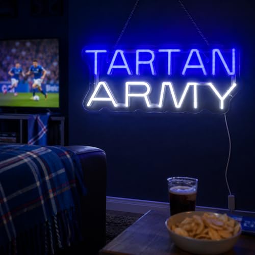 Tartan Army Soccer Neon Sign, USB LED Neon Light for Soccer Fan Room Decor with Hanging Chain & Wall Anchors, 17.7x7.5 Inch, Scotland Game Day Wall Light for Bedroom, Bar, Party, Watch Party Decorations - color: Tartan Army