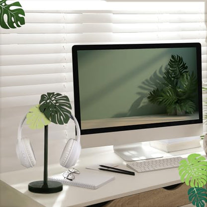 Yookeer Monstera Headphone Stand Cute Headphone Stand Decorative Palm Leaves Wood Desk Decor for Gamer Room Office Desk Gaming Gifts for Girlfriend Office Worker - style: Monstera