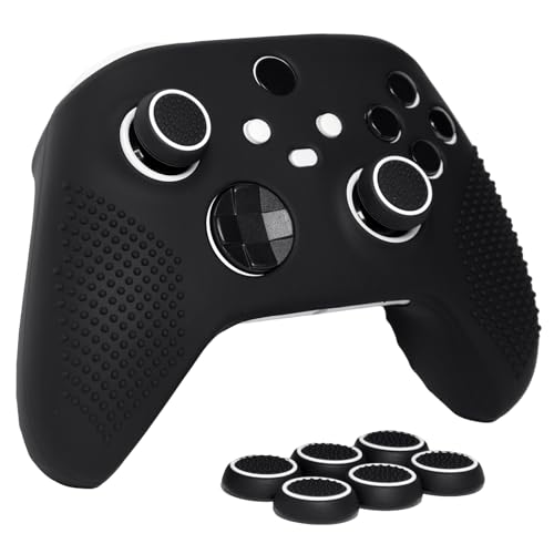 Anti-Slip Black Controller Skin,Studded Edition Protective Silicone Cover Skin Grips Compatible with Xbox Series X/S Controller and 6 PCS Thumb Grips Caps. - color: Black