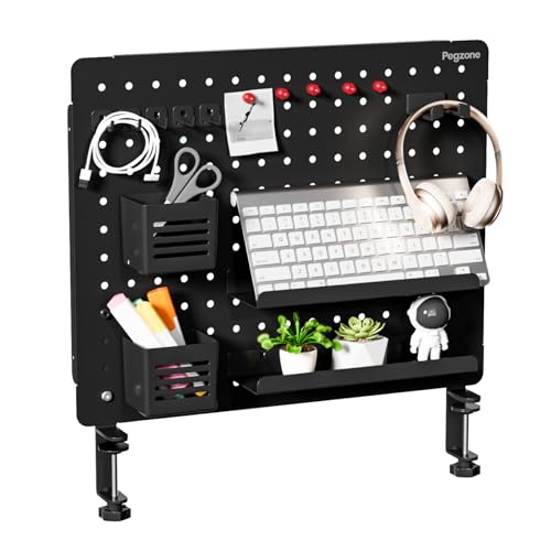 Clamp on Desk Pegboard, 20.4" x 16.5", with 15 Accessories, Black | Magnetic Metal Peg Board, Desk Organizer for Office Gaming Home, Privacy Panel, Large - color: Black, size: Large