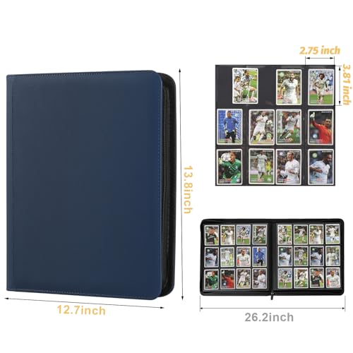 12 Pocket Ringless Side Loading Trading Card Binder, 720 Cards PU Fixed Page Zipper Card Album for TCG Sports Game Cards, Not Fit Top Loaders (Dark Blue) - color: 12 Pocket 720 Diamond Dark Blue