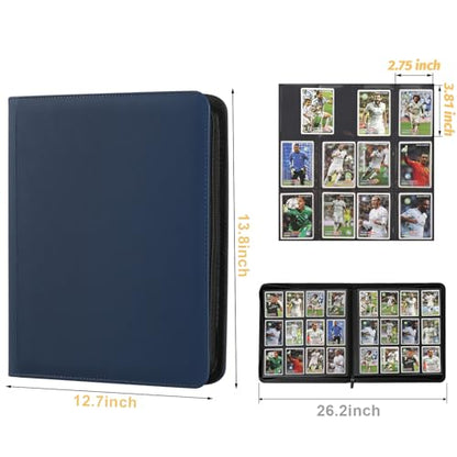 12 Pocket Ringless Side Loading Trading Card Binder, 720 Cards PU Fixed Page Zipper Card Album for TCG Sports Game Cards, Not Fit Top Loaders (Dark Blue) - color: 12 Pocket 720 Diamond Dark Blue