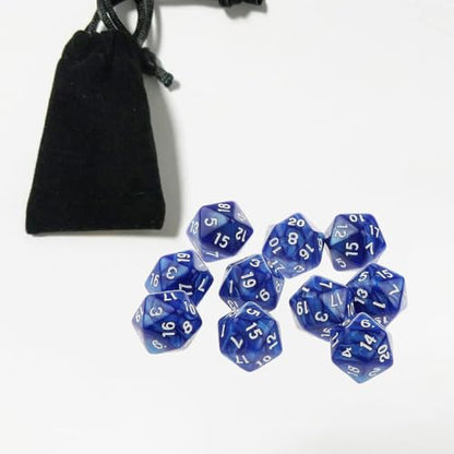 10PCS Polyhedral Dice - D20, 20mm Acrylic, 20 Sided Dice for RPG, MTG, DND, Table Games (Blue) - color: Blue