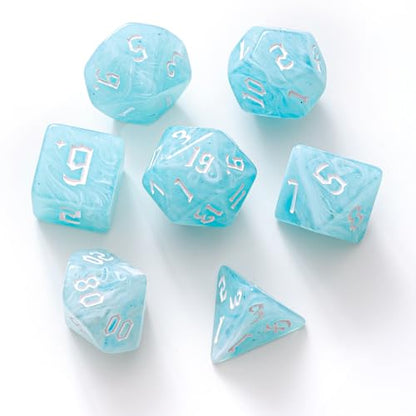 Blue DND Dice Set of 7pcs (Summer Blue) | Polyhedral Dice Set for TTRPGs, Dungeons and Dragons, Role Playing Games and Other Table Games– D20 System Dice - color: Summer Blue