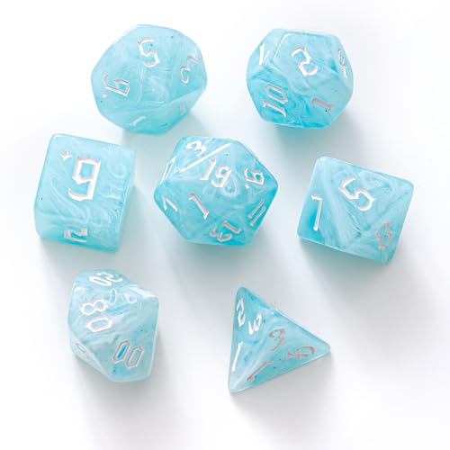 Blue DND Dice Set of 7pcs (Summer Blue) | Polyhedral Dice Set for TTRPGs, Dungeons and Dragons, Role Playing Games and Other Table Games– D20 System Dice - color: Summer Blue