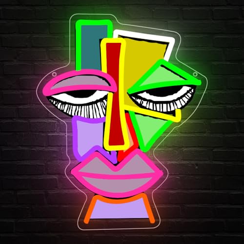 Abstract Face Neon Sign,Uv Print Abstract Art Led Light up Signs for Wall Decor,Bar,Cafe,Trendy Restaurant,Game Room Decor Party,The Best Art Gifts - color: LB-UV-AbstractFace