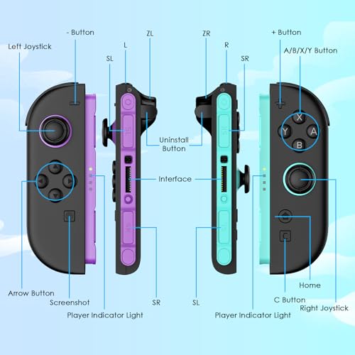 Ncanoi Controller Compatible with Nintendo Switch 2 Controllers, Wireless Replacement Controller for Switch 2, Support Rumble/Motion Controls/Mouse Mode/Gamechat - color: Purple Green