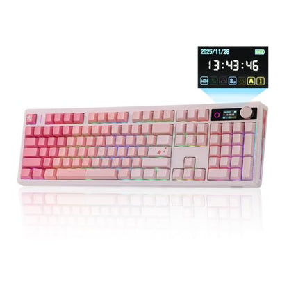 EPOMAKER TH108 V2 PRO Full Size Mechanical Keyboard with Screen&Knob, 10000mAh, BT/2.4Ghz, Mac Modifier PBT Keycap, Hot Swap, RGB, Gasket, Wireless Gaming Keyboard for Mac/PC (Pink, Creamy Jade) - color: Pink, size: Creamy Jade