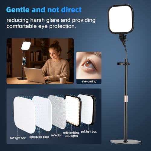 EMART Desktop Gooseneck Video Conference Lighting, Dimmable 2500-8500k | Large-Surface LED Panel Lamp for Desk with Phone Holder ,USB Flicker-Free for Podcast & Streaming ,Zoom Ring Light - size: 43.3inch