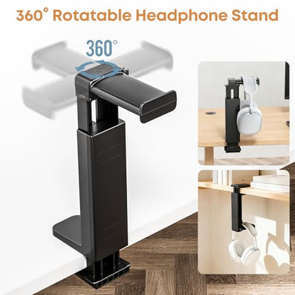 Headphone Stand & Hanger for Desk, 2 in 1 Above & Under Desk Gaming Headset Holder Mount with Height Adjustable & Rotating Clamp, Dual-sided Anti-slip Pad Earphone Rack with Clamp Headset Stand - size: 1 Hooks