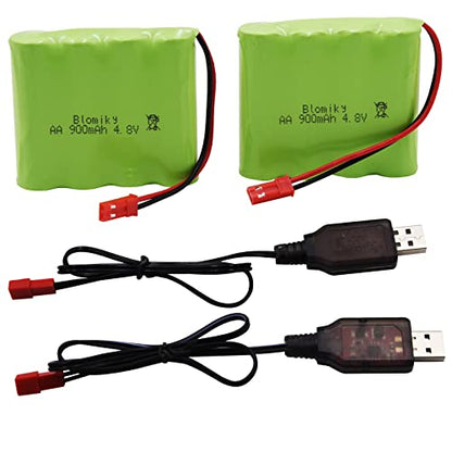 Blomiky 2 Pack JST 4.8V 800mAh Ni-Cd Rechargeable Battery Pack with JST Plug and 2 USB Cable Replacment for Kolegend 1/18 Scale RC Hydraulic Excavator / 1331 JST Battery 2