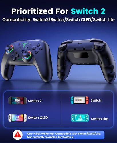 Spican Switch 2 Controller for Nintendo Switch 2/Switch/OLED/Lite, Wireless Switch Controller with Charging Dock, RGB Switch Pro Controller with Hall Effect, Macro, Turbo and Vibration, Black - color: Black