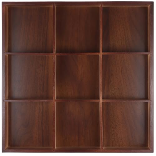 FUNSUEI 3 PCS Multi Compartment Wooden Tray, Grid Display Bamboo Serving Tray with 9 Sections, Wood Drawer Organizer Divided Snack Storage Box for Jewelry, Card Sorting, 13x13x2 Inch Dark Brown - size: 3 PCS 9 Sections