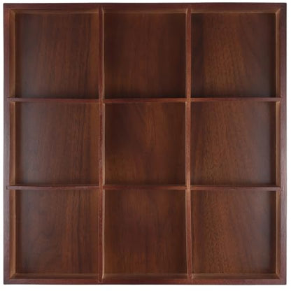 FUNSUEI 3 PCS Multi Compartment Wooden Tray, Grid Display Bamboo Serving Tray with 9 Sections, Wood Drawer Organizer Divided Snack Storage Box for Jewelry, Card Sorting, 13x13x2 Inch Dark Brown - size: 3 PCS 9 Sections