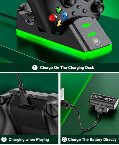 Controller Charger Station with 2 Packs 4320mWh Rechargeable Battery for Series X/S/One/Elite Controller, Dual Charging Dock with 4 Packs Covers