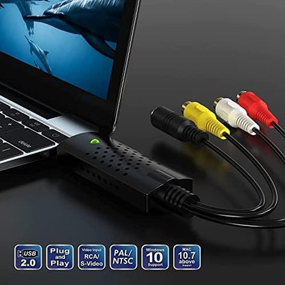 Video Capture Card, USB Video Capture Device,RCA to USB Audio Video Converter,VHS Mini DV VCR Hi8 DVD to Digital Converter for PC TV Tape Player Camcorder,Support PAL/NTSC,MAC Windows Vista Compatible