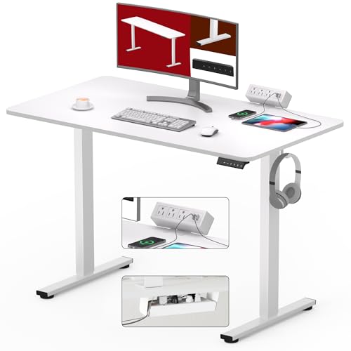 SANODESK Electric Standing Desk with Desk Clamp Power Strip 40"x 24" Whole-Piece Desktop Height Adjustable Stand Up Desk with Cable Management Sit Stand Home Office Desk White Frame/White Top - color: White Frame+white Top, size: 40"x24"