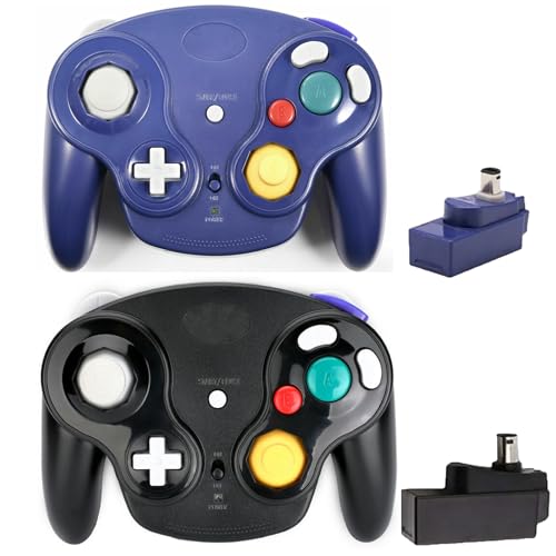 inventii Game Cube Controller,NGC 2.4G Wireless Classic Controller for Wii Game Cube, With Receiver Adapter (Black and Blue) - color: Black and Blue
