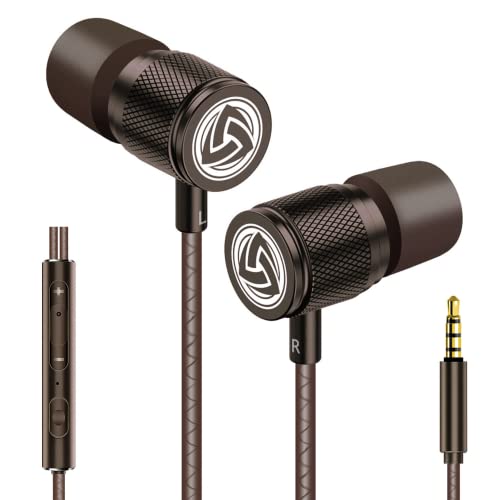 LUDOS Ultra Wired Earbuds in-Ear Headphones, 5 Years Warranty, Earphones with Microphone, Noise Isolating Ear Buds, Memory Foam for iPhone, Samsung, School Students, Kids, Women, Small Ears - Brown - color: Brown, style: 3.5 mm