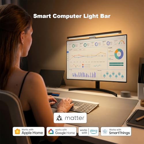 YEELIGHT Monitor Light Bar RGB Backlight, Ra98 Computer Lamp Works with Matter & Alexa for Home Office Gaming, 350LM Dimmable No Glare Eye-Care LED Screen Bar, USB Desk Lamp with Screen & Music Sync - color: Black