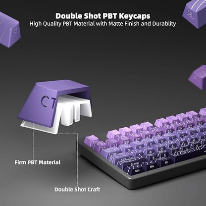 FunHub Shine Through PBT Keycaps - Purple Gradient Topographic Backlit Keycaps Set 133 Keys 60 65 75 100 Percent Cherry Profile,Side Printed Double Shot RGB Key Caps for MX Switches Gaming Keyboard - color: Purple