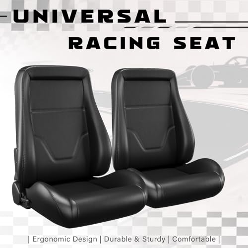 2 Pcs Adjustable Universal Racing Seats with Double Sliders, Reclinable Clasic Car Bucket Seats, 1 Pair of Sport Seats for Vehicles (OBS-Black) - color: OBS-Black