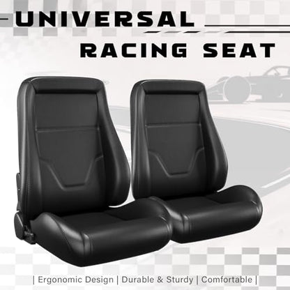 2 Pcs Adjustable Universal Racing Seats with Double Sliders, Reclinable Clasic Car Bucket Seats, 1 Pair of Sport Seats for Vehicles (OBS-Black) - color: OBS-Black
