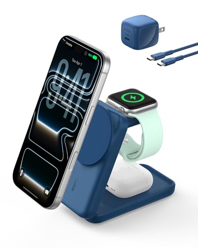 Belkin Qi2.2 25W Wireless 3 in 1 Foldable Fast Charging Station for iPhone | Fast Charigng, MagSafe Compatible, iPhone 17/16/15, Apple Watch, AirPods, Travel Charger, Magnetic - color: Blue