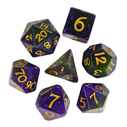 DND Dice Set Glitter Polyhedral Dice Purple-Green for Tabletop Games | Leather Storage Bag, DM Gift, for Dungeons and Dragons Role Playing Games - color: Glitter-purple&green