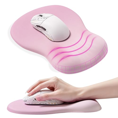 Ergonomic Mousepad with Wrist Rest Pink, Wrist Rest for Mouse Pad, Memory Foam with Massage Design, Non-Slip PU Base for Office and Home - color: pink mousepad with wrist rest