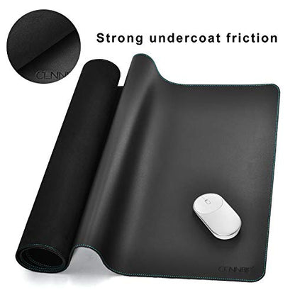 CENNBIE Leather Desk mat Protecter 47.2X19.6in Super Large(Black) | Premium stitched edges resist wear. Easy to clean. Protects desk from spills, stains ,scratches. Smooth glide. Office & home. - color: Black, size: 19.6" x 47.2"