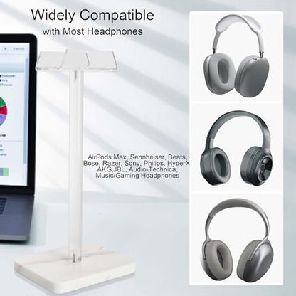 Acrylic Marble Headset Holder Headphone Holders for Desk, Gaming Headphone Stand,Universal Holder for Music Headset Accessories 1 Pack(DP029) - color: white