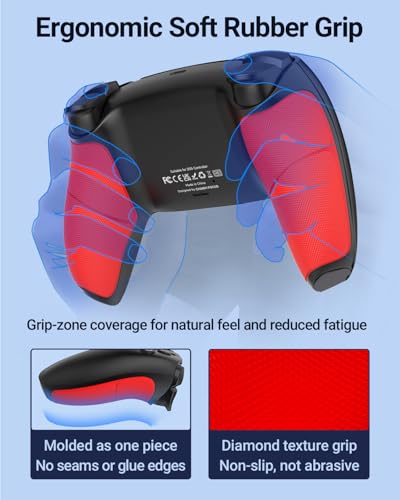 CHARM FOCUS Back Shell Grip Cover Compatible with PS5 Controller, Soft Rubber Overmold and Anti-Slip Diamond Texture, Seamless-Fit Replacement for PS5 Controller Shell, Black/Red - color: Black/Red