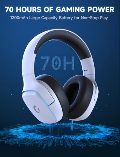 Gvyugke 2.4GHz Wireless Gaming Headsets for PS5, PS4, PC, Switch - Bluetooth 5.3 Gaming Headphones with Noise Canceling Mic, 7.1 Surround Sound, 70H Battery, Blue Lighting - White - color: White