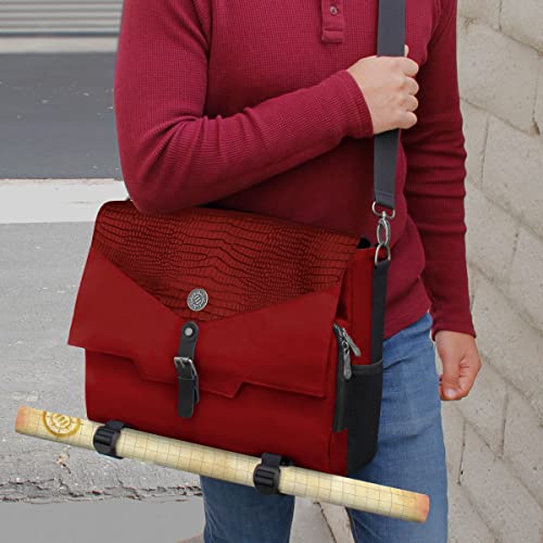 ENHANCE Collector's Edition RPG Player's Essentials DnD Bag - Dragon Hide Exterior Messenger Bag Fits 2-4 Books, Binders, Dice & Accessories, with 17 inch Laptop Slot, Battlemap Straps (Dragon Red) - color: Dragon Red