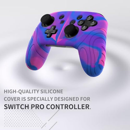 PlayVital Samurai Edition Ergonomic Silicone Skin Protective Case for Nintendo Switch Pro, Soft Anti-Slip Controller Grip Protector for Nintendo Switch Pro with Thumb Grips - Pink & Purple & Blue - color: Pink & Purple & Blue